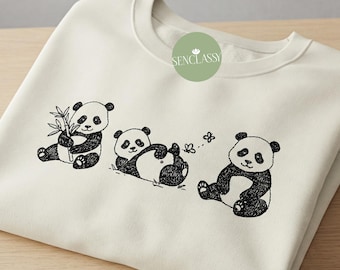 Sudadera con panda bordada, cuello redondo, regalo acogedor para amantes de los animales, jersey de panda kawaii, camiseta unisex, sudadera con capucha de panda