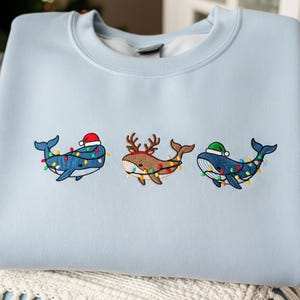 Broderad jultröja med valar | Jultröja med havsdjur, söt jultröja med havsliv, presenttröja med valälskare