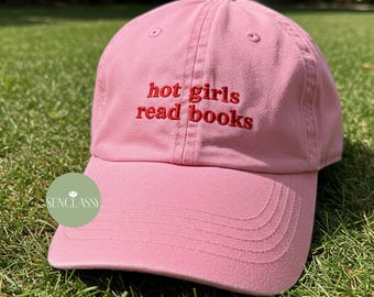 Hot Girls Read Books Embroidered Cap, Cute Bookish Girl Hat, Reading Babe Baseball Hat, Smart Girl Aesthetic Summer Cap for Book Worm