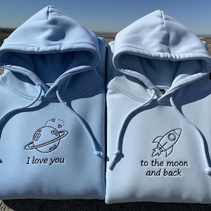Matching Embroidered Sun and Moon Couple Hoodies - 1st Anniversary Gift for Him Her - Hoodies for Boyfriends - Custom Couple Sweatshirts