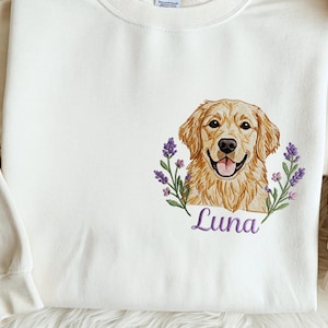 Custom Pet Embroidered Sweatshirt, Personalized Dog Photo, Cat Embroidered Crewneck, Gift for Pet Lovers, Dog Mom Gift, Custom Pet Portrait