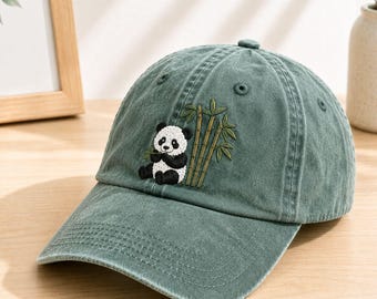 Panda Embroidered Baseball Hat, Panda and Bamboo Dad Cap, Animal Lover Gift
