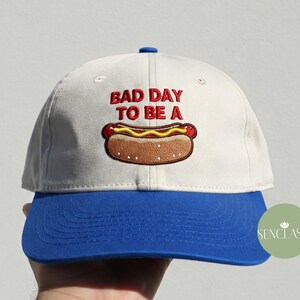 Custom Bad Day To Be a Hot Dog Embroidered Trucker Hat Summer hat, Funny trendy trucker snapback hat Fourth of July hat, 4th of July gift