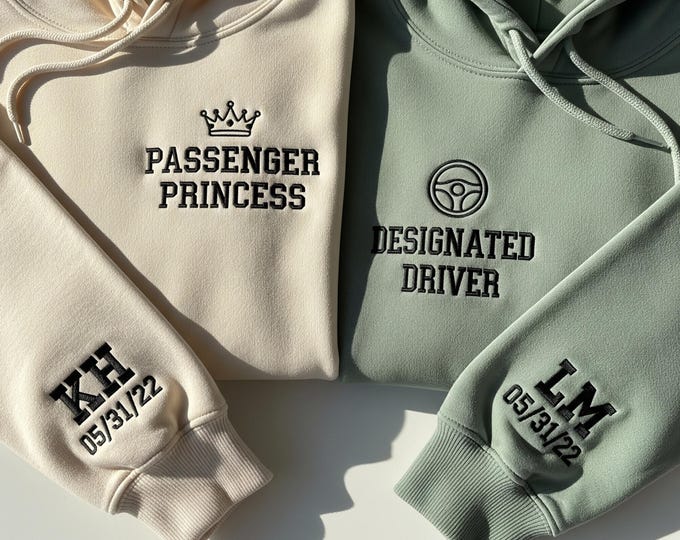 Embroidered Couple Sweatshirt, Designated Driver Embroidered Shirt, Valentine Shirt, Couple Gift for Her, Matching Couple Sweater