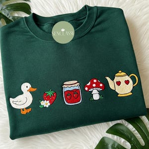 Duck And Strawberry Embroidered Sweatshirt, Cottagecore Clothing, Summer Vibes Tshirt, Gift for Mom, Boho Flower Sweater, Nature Lover Gift