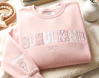 Personalized Schulkind 2027 Embroidered Sweatshirt, Floral Applique Crewneck, First Day of School Gift