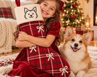 Personalized Pet Portrait Outline Christmas Stocking Name, Christmas Mantel Decor, Xmas Gift
