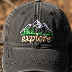 Embroidered Mountain Hiking Baseball Cap - Custom Text Vintage Unisex Hat, Outdoor Forest Camping Adjustable Dad Cap Gift for Nature Lovers