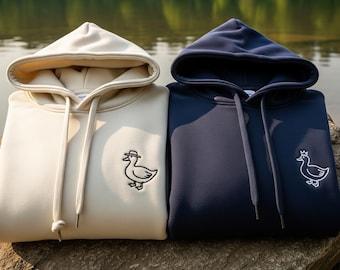 Duck Couple Embroidered Hoodie Set, Funny Matching Sweatshirts for Couples, Cute Minimalist Duck Design
