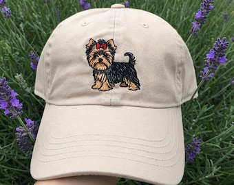 Yorkie Mom Baseball Hat, Embroidered Yorkshire Terrier Cap with Red Bow, Toy Dog Owner Gift, Cute Dog Mom Hat, Pet Gift for Daughter