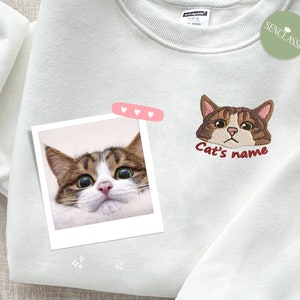 Personalized Cat Embroidery, Custom Pet From Your Photo Embroidered Shirt, Cat lover embroidery, Gift for her, Pet portrait embroidery,