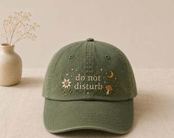 Do Not Disturb Embroidered Hat, Cottagecore Floral Baseball Cap, Botanical Dad Hat, Mushroom Embroidery Cap, Nature Lover Gift