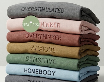 Benutzerdefinierte Mental Gesundheit bestickte Sweatshirt ängstlich Overthinker emotional empfindliche Homebody übergroße Vintage Pullover für Frauen