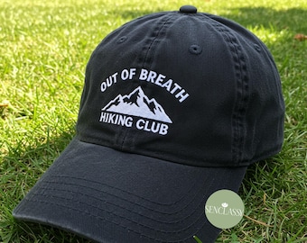Out of Breath Hiking Club Embroidered Hat, Funny Hiking Cap, Mountain Corduroy Hat, Raccoon Meme Hat, Nature Lover Gift for Dad