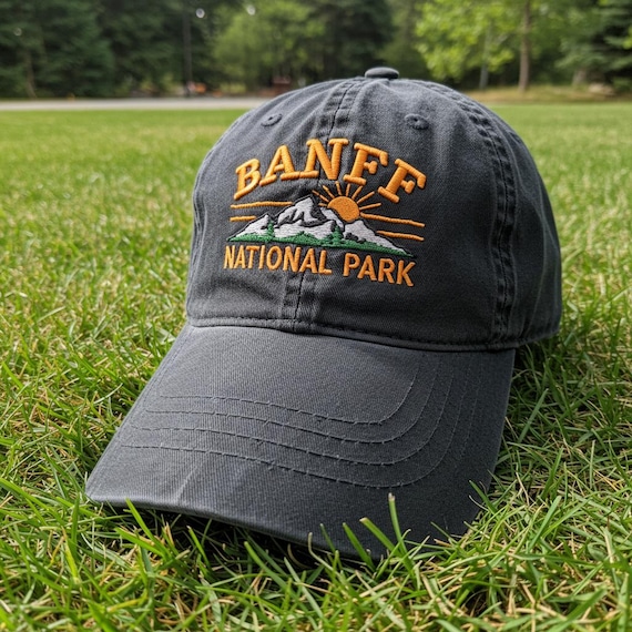 Banff National Park Embroidered Baseball Hat, Vintage Washed Hiking Cap, Canada Mountain Hat, Outdoor Adventure Gift for Hiker Father Day