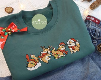 Cute Shiba Inu Christmas Embroidered Sweatshirt, Christmas Shirt For Dog Owner, Shiba Mom Xmas Gift, Festival Dog Lover Shirt, Funny Dog Tee