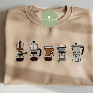 Custom Embroidered Coffee Sweatshirt, Personalized Coffee Lover Crewneck, Fall Cozy Sweater, Coffee Weather Gift For Barista