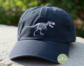 Dinosaur Skeleton Embroidered Cap, T-Rex Brontosaurus Hat, Dino Dad Hat, Science Gift, Jurassic Cap, Birthday Cap for Dad, Father Day Gift