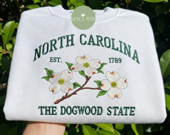 Bluza z haftem Karolina Północna, bluza z kapturem Dogwood State Karolina Północna z haftem, prezent na Dzień Matki, bluza z haftem stanowym USA