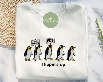 End the Penguin Tariffs Embroidered T-shirt, Funny Political Tee, Gift for Democrat, Mom Gift Resist Penguin Anti Trump Tariffs Shirt