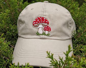 Cottagecore Mushroom Embroidered Hat, Toadstool Baseball Cap, Forest Fairycore Hat, Mushroom Aesthetic Gift, Garden Nature Hat, Nature Lover