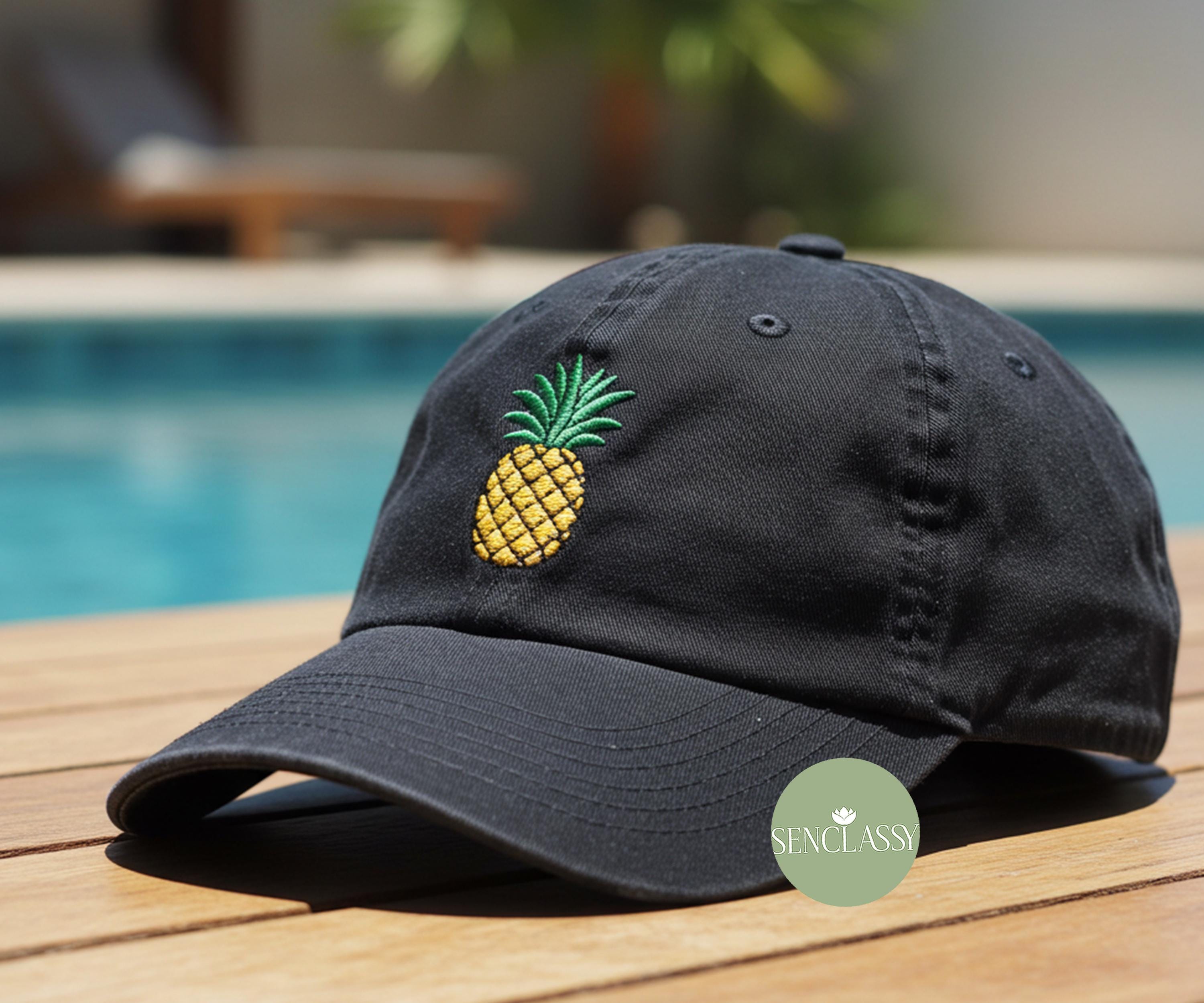 パイナップル刺繍入り帽子、トロピカルフルーツ柄野球帽、夏休み