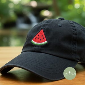 Embroidered Watermelon Baseball Hat, Cute Fruit Washed Cap, Summer Dad Hat, Kawaii Embroidered Cap, Trendy Gift for Her, Picnic Outfit Hat