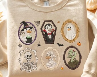 Goose Monsters Embroidered Sweatshirt, Ghost Vampire Crewneck, Halloween Gift