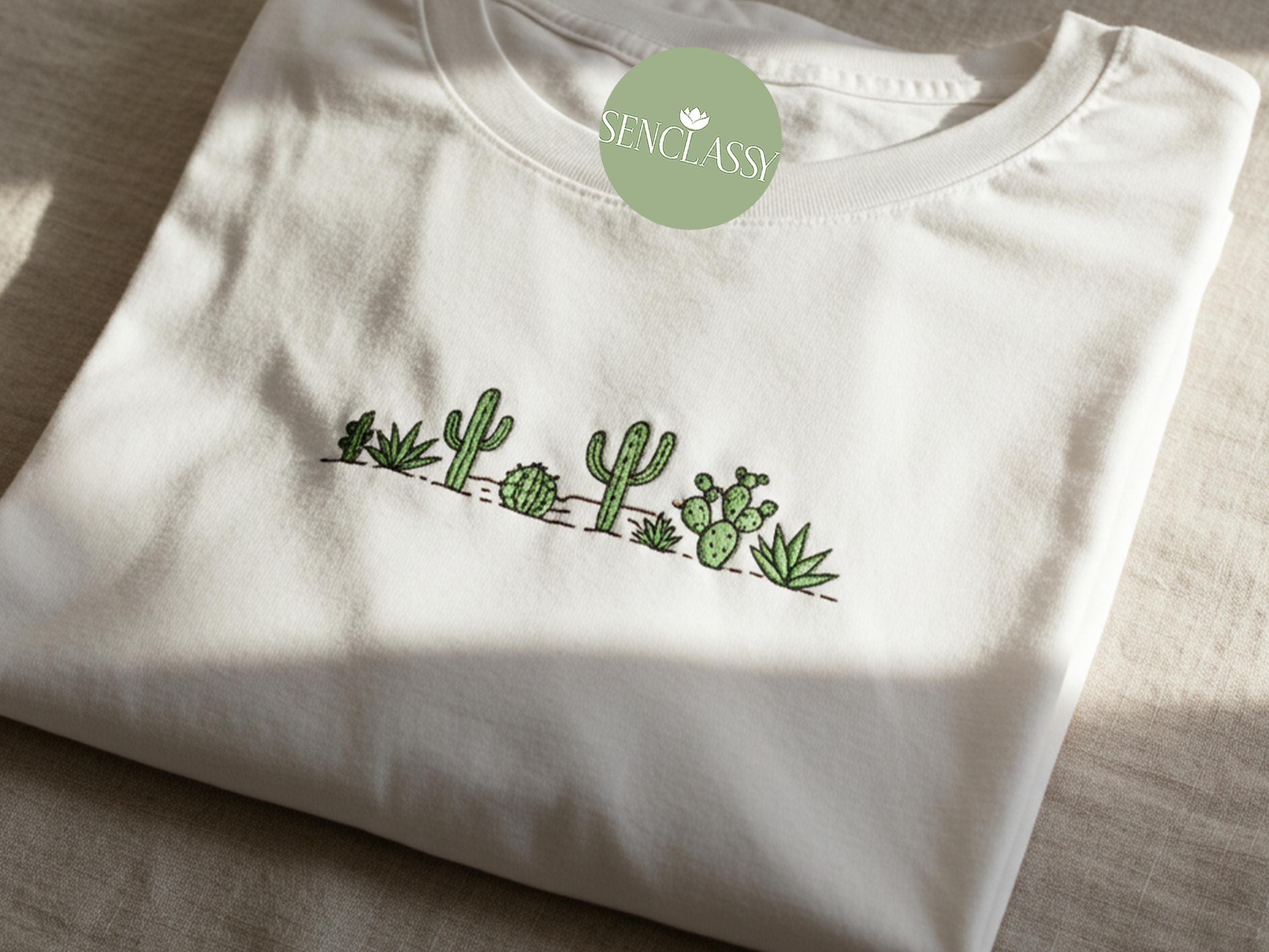 Embroidered Cactus Shirt, Minimalist Succulent Plant Tee, Cute Nature Lover Gift, Desert Boho Aesthetic T-shirt, Summer Outfit Idea