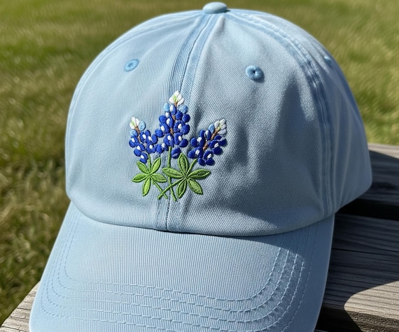 Bluebonnet Embroidered Baseball Hat, Texas Wildflower Cap  display picture 3