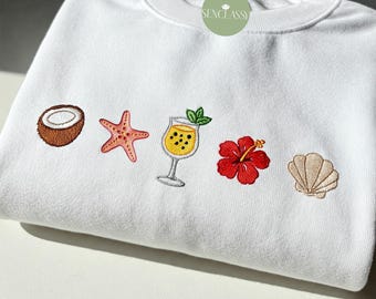 Summer Vibes Embroidered Shirt, Tropical Beach Shirt, Summer Vacation Tee, Cute Coastal Shirt Gift, Island Vibes Girl Trip Embroidery Shirt