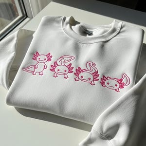 Cute Axolotl Embroidered Sweatshirt, Walking Fish T-Shirt, Axolotl Mom Sweatshirt, Axolotl Lover Gift, Amphibian Shirts, Pet Axolotl Gifts