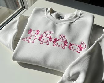 Söt Axolotl broderad tröja, vandrande fisk-t-shirt, Axolotl mamma-tröja, Axolotl älskare-present, amfibietröjor, husdjurs-Axolotl-presenter