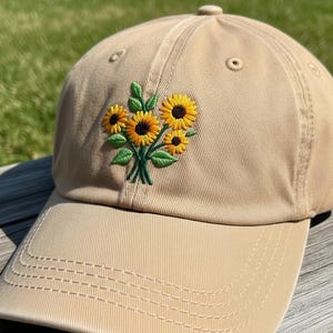 Sunflower Embroidered Hat, Cute Floral Baseball Cap, Cottagecore Dad Hat, Summer Flower Hat, Garden Lover Gift, Nature Aesthetic Cap