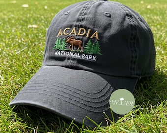 Acadia National Park Embroidered Hat, Maine Hiking Gift, National Park Souvenir Cap, Washed Outdoor Dad Hat for Hikers