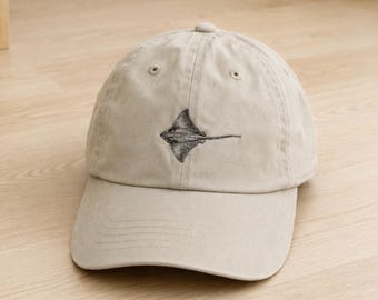 Stingray Embroidered Hat, Ocean Life Baseball Cap, Marine Animal Embroidery Hat, Coastal Beach Gift