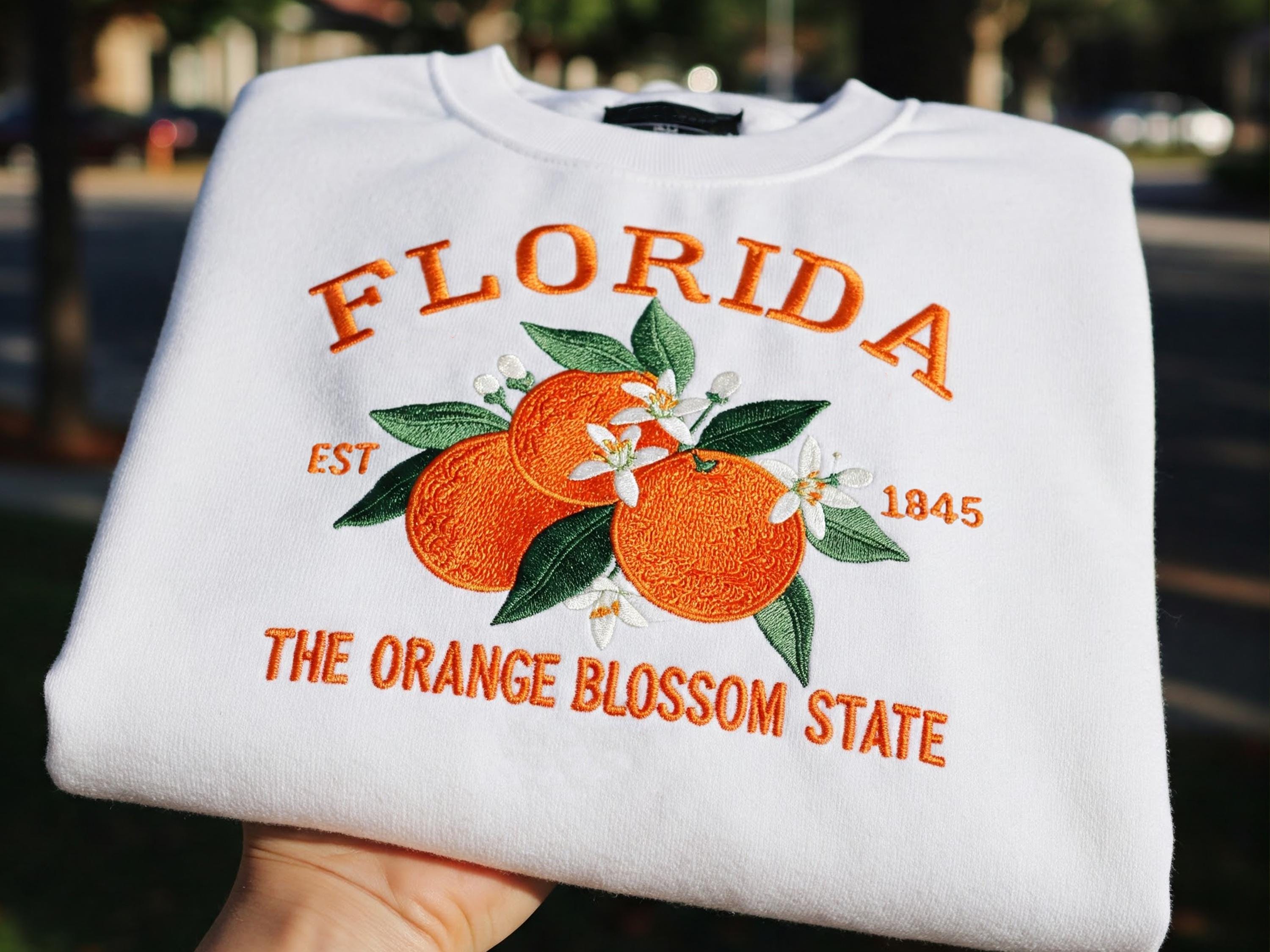 Embroidered Florida Orange Blossom State Sweatshirt | Custom US