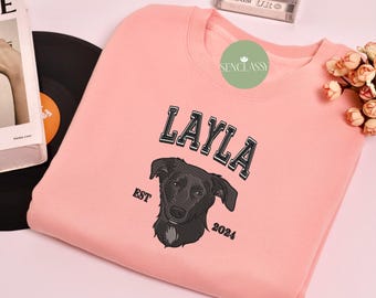 Custom Dog Face Embroidered Sweatshirt, Personalized Pet Face Sweatshirt From Your Photo, Pet Name Sweatshirt, Dog Lovers Owner Sweatshirt