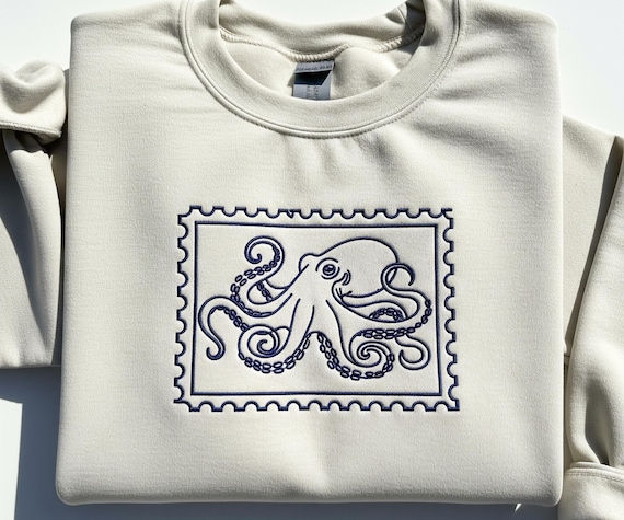 Octopus Embroidered Shirt Vintage Sea Creature Tee  Ocean T-shirt Funny Beach Shirt Summer Vacay Gift for Women Sea Life Shirt