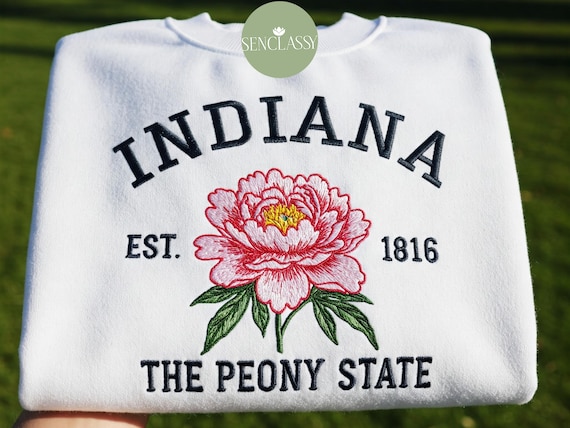 Embroidered Indiana The Peony State Sweatshirt ,Custom US State Flowers Embroidery Shirt, Indiana 1816 Embroidery Shirt ,Mother's Day Gift
