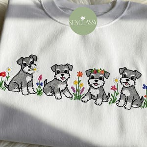 Schnauzer Floral Dog Mom Embroidered Sweatshirt, Dog Mom Crewneck Shirt, Schnauzer Mama Sweater, Gift for Schnauzer Owner, Dog Lover Dad Tee