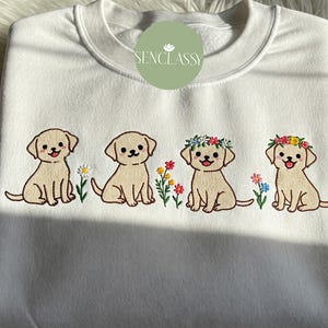 Labrador Puppy Wildflower Embroidered Sweatshirt, Lab Mom Crewneck, Floral Dog Mom Shirt, Dog Lover Gift, Lab Mama Hoodie