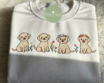 Felpa con ricamo a forma di cucciolo di Labrador con fiori selvatici, girocollo per mamma di Labrador, maglietta floreale per mamma di cani, regalo per amanti dei cani, felpa con cappuccio per mamma di Labrador