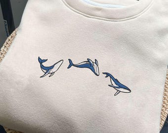 Blue Ocean Whale Embroidered Sweatshirt, Whale Shark embroidery Crewneck, Respect The Locals, Nature Lover Gifts, Save the ocean shirt