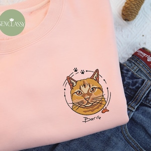 Personalized Cat Face From Your Photo Embroidered Sweatshirt, Custom Pet Face Portrait Sweater, Gift For Cat Lover, Dog Mom Shirt, Pet Lover