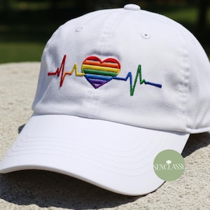 Rainbow LGBT Pride Embroidered Baseball Hat, Rainbow Flag Heart Dad Cap, Inclusive Queer Ally Gift, LGBTQ Hat, Unisex Equality Cap Gift