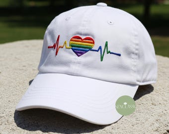 Gorra de béisbol bordada con el orgullo LGBT arcoíris, gorra de papá con corazón y bandera arcoíris, regalo inclusivo para aliados queer, gorra LGBTQ, gorra unisex de igualdad