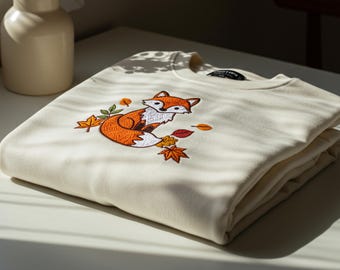 Embroidered Fox Cottagecore Sweatshirt, Cute Fall Autumn Crewneck, Cozy Forest Animal Sweater, Inspired Fox Lover Gift, Floral Nature Top