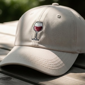 Wine Glass Baseball Cap, Embroidered Cotton Adjustable Dad Hat, Custom Wine Lover Gift, Trendy Baseball Cap for Wine Tasting or Bachelorette