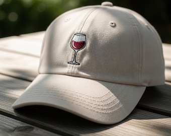 Wine Glass Baseball Cap, Embroidered Cotton Adjustable Dad Hat, Custom Wine Lover Gift, Trendy Baseball Cap for Wine Tasting or Bachelorette